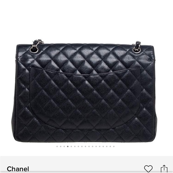 CHANEL caviar maxi double flap quilted black silver hardware - Picture 13 of 14